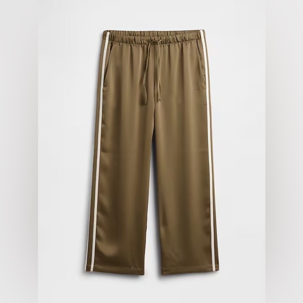 GAP Satin Olive Striped Wide-Leg Track Pants - Picture 3 of 4